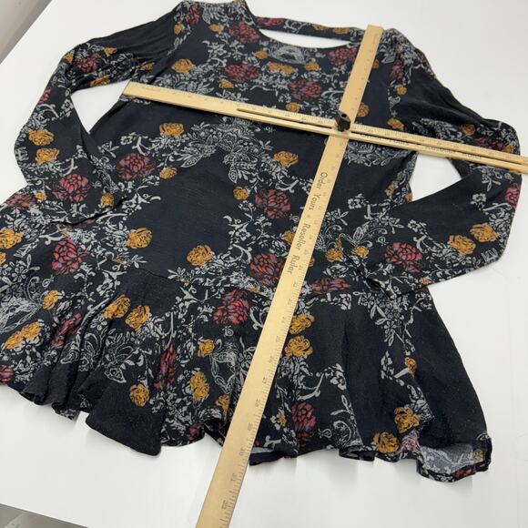 Free People Dress Womens Small Black Floral Smooth Talker Tunic Open Back Boho - Picture 7 of 9
